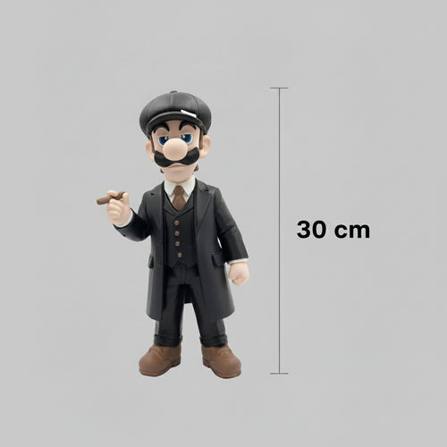 3D-geprint Luigi gangsterfiguur van 27 cm in Peaky Blinders stijl met pet, sigaar en snor