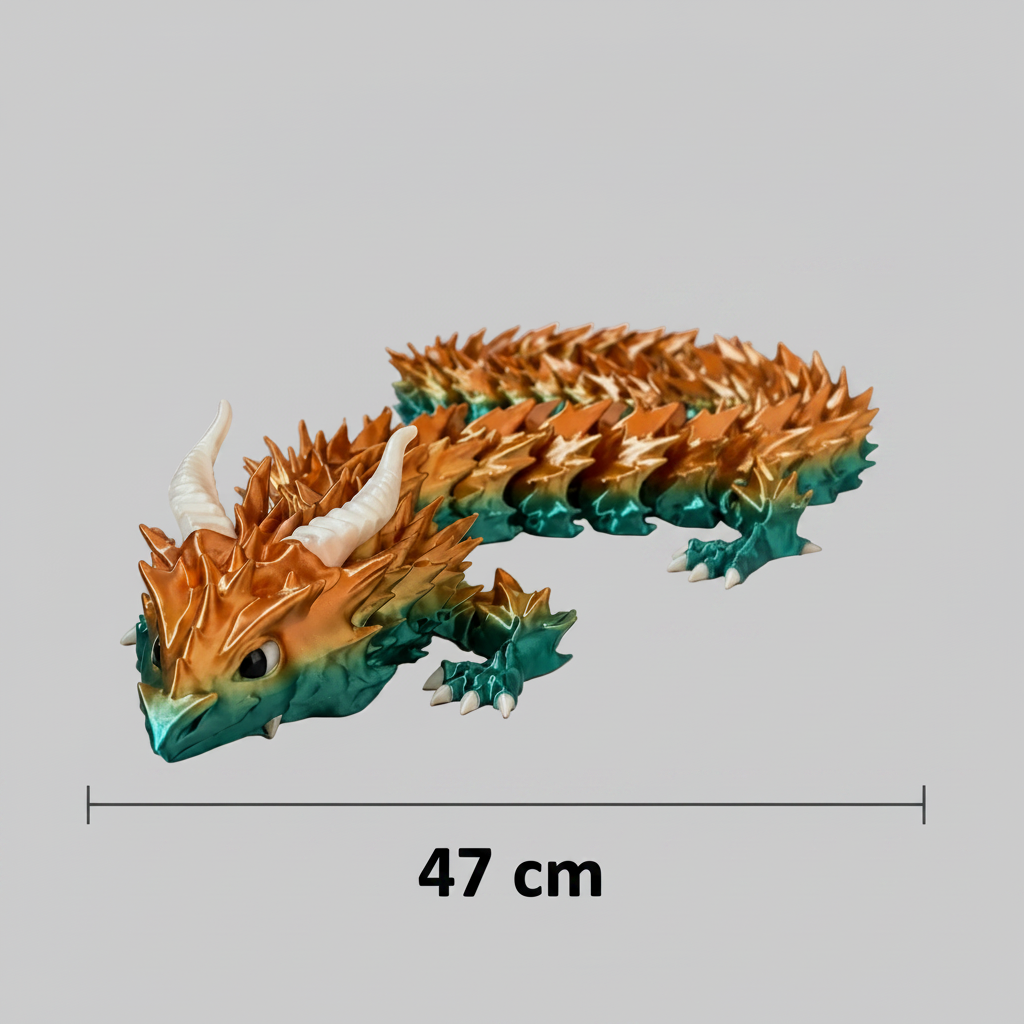 3D-geprinte beweegbare articulated draak van 47 cm in meerdere kleuren en regenboog