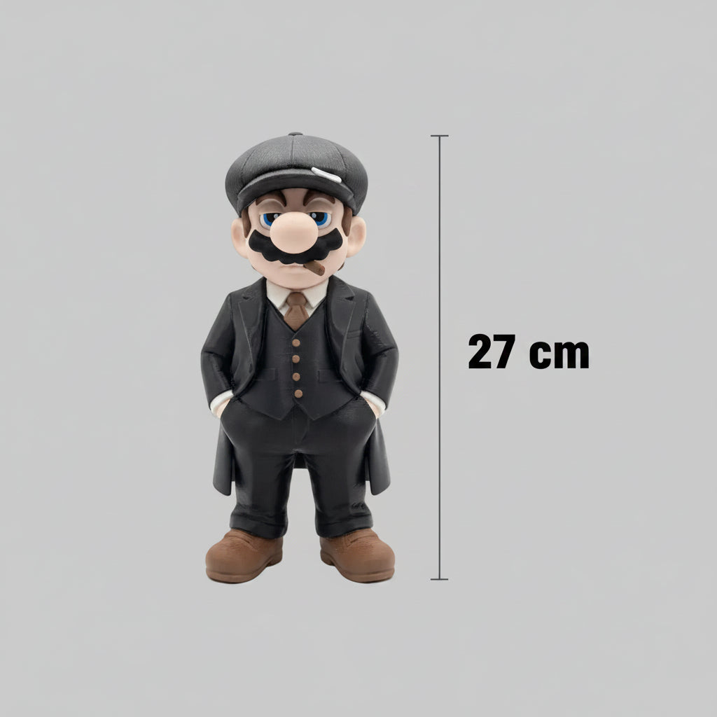 3D-geprint Super Mario gangsterfiguur van 27 cm in Peaky Blinders stijl met pet en snor